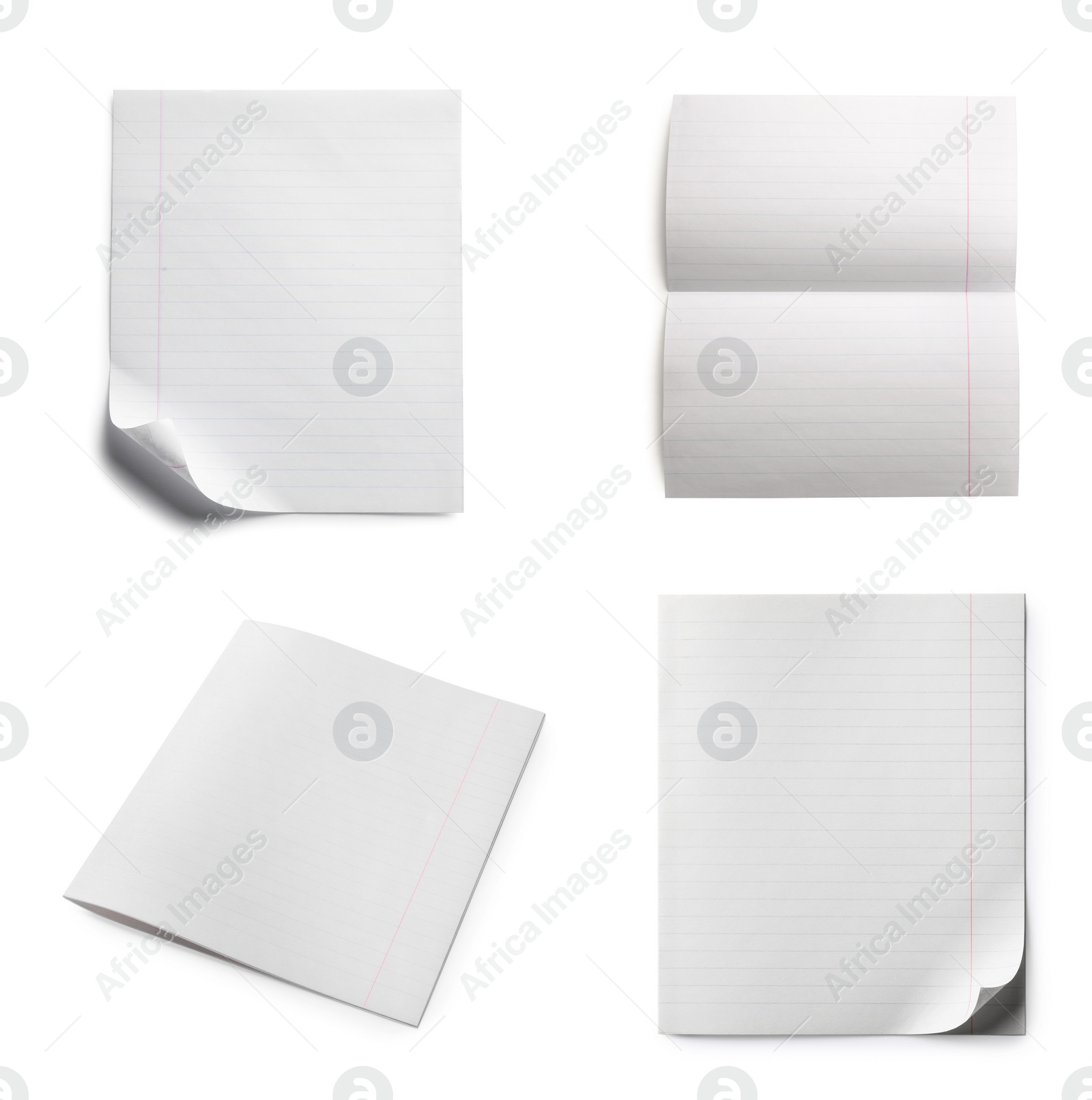 Image of Set with blank paper sheets on white background