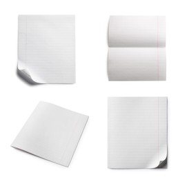 Image of Set with blank paper sheets on white background