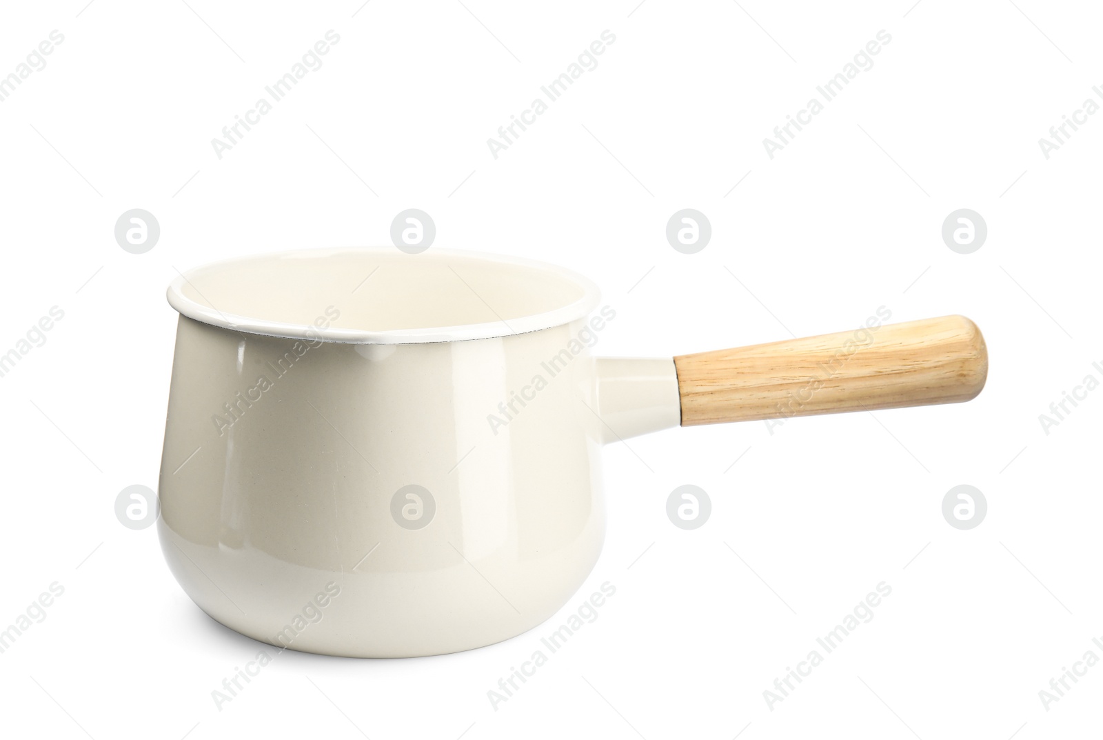 Photo of Empty ceramic sauce pan isolated on white