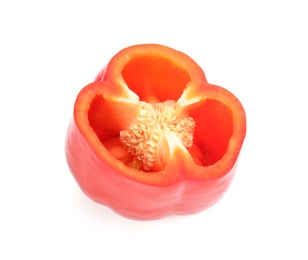 Photo of Cut ripe paprika pepper on white background