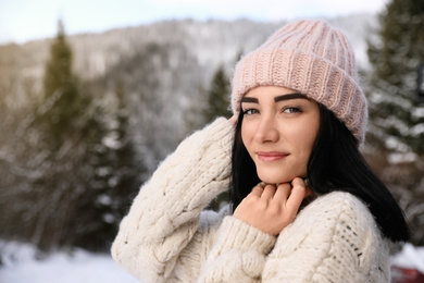 Portrait of beautiful young woman on winter day