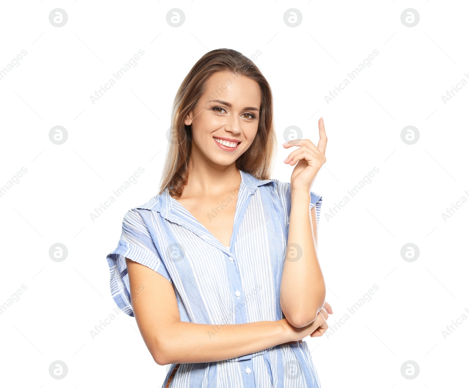 Photo of Portrait of beautiful woman on white background