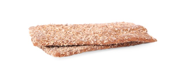Photo of Fresh crunchy rye crispbreads isolated on white