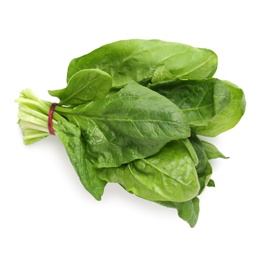 Bundle of fresh spinach isolated on white, top view