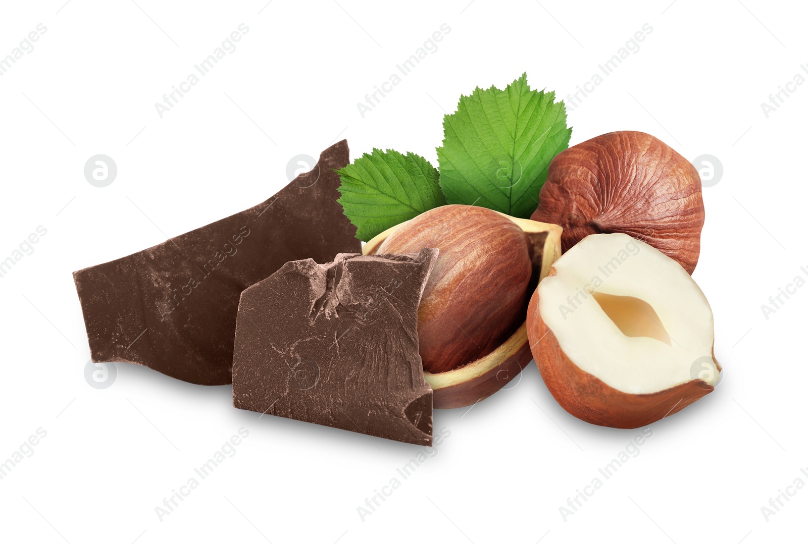 Image of Milk chocolate and hazelnuts isolated on white