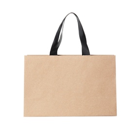 Photo of Paper shopping bag isolated on white. Mock up for design