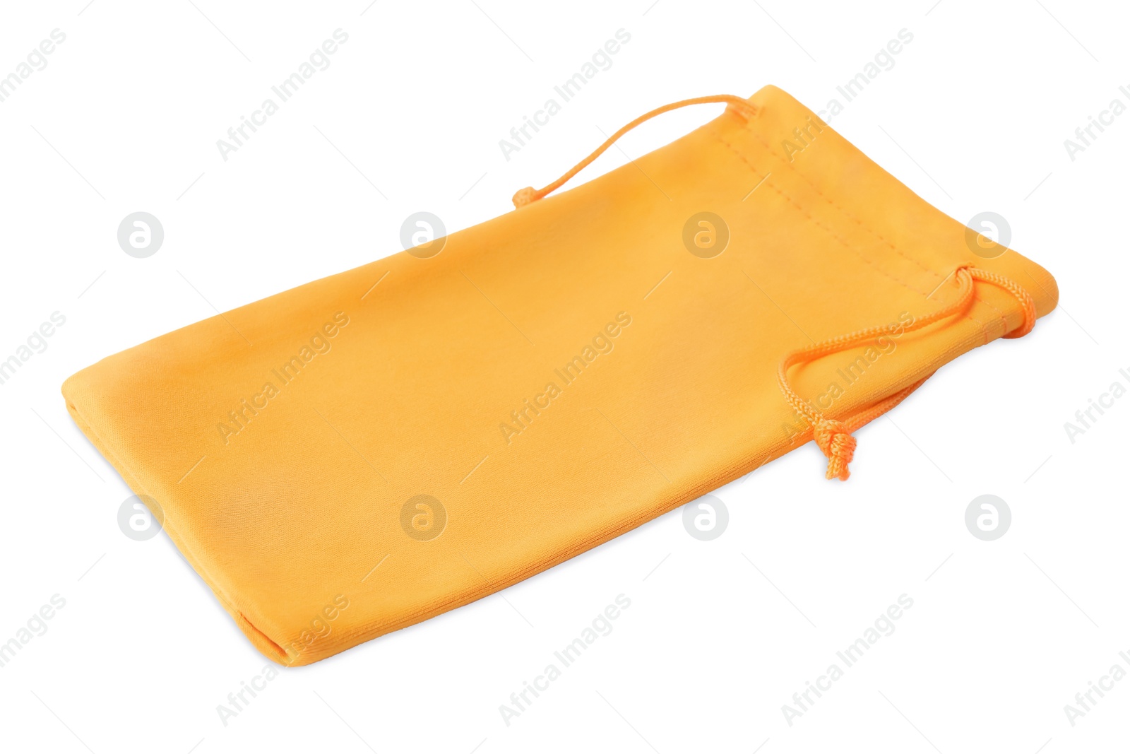 Photo of Orange cloth sunglasses bag isolated on white