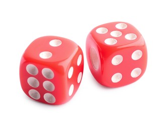 Photo of Two red game dices isolated on white