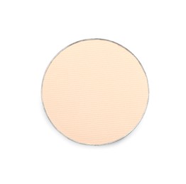 Photo of Beige eye shadow on white background, top view. Decorative cosmetics