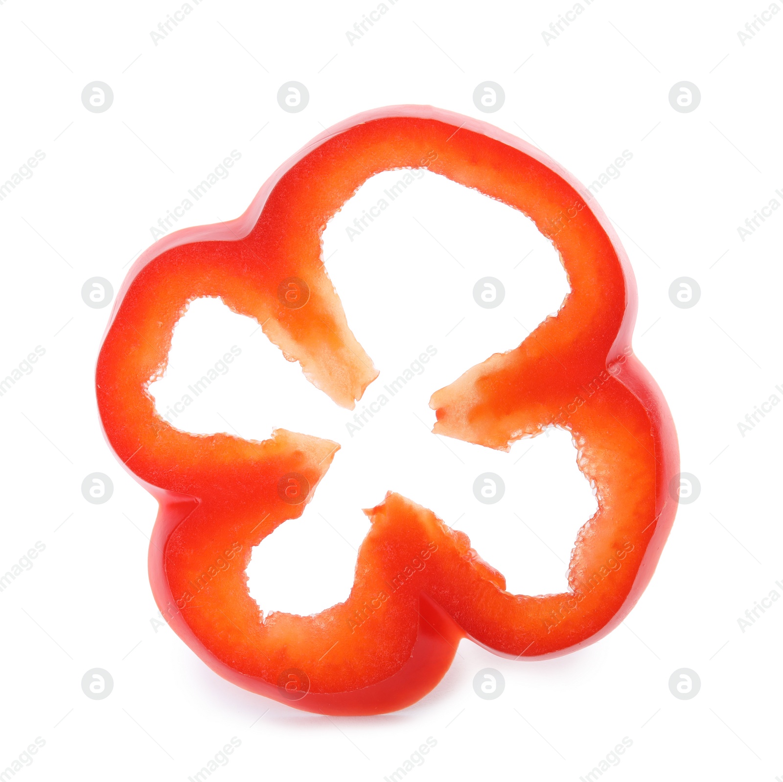 Photo of Slice of fresh red bell pepper on white background