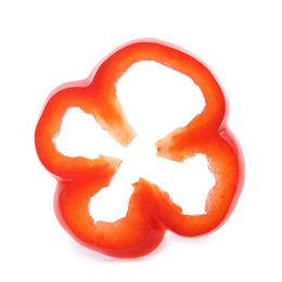 Slice of fresh red bell pepper on white background