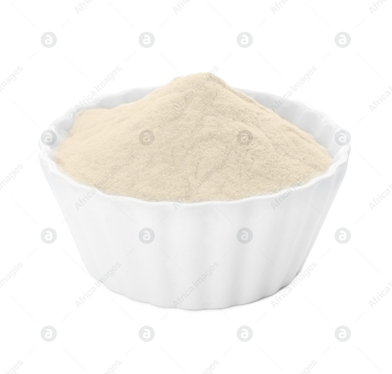 Photo of Bowl of agar-agar powder isolated on white