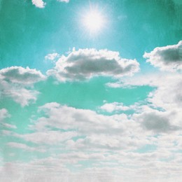 Image of View of beautiful sky with clouds. Retro style filter 