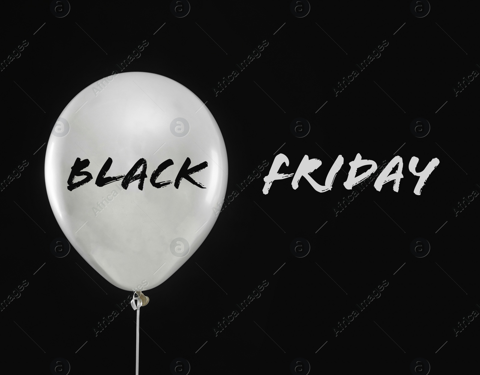 Image of Text BLACK FRIDAY and white balloon on dark background