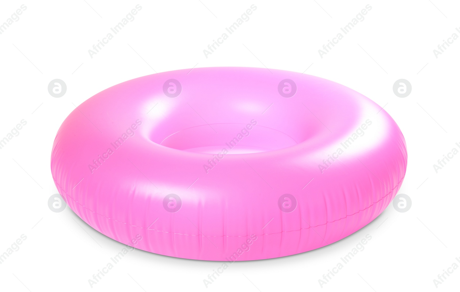 Photo of Bright inflatable ring on white background. Summer holidays