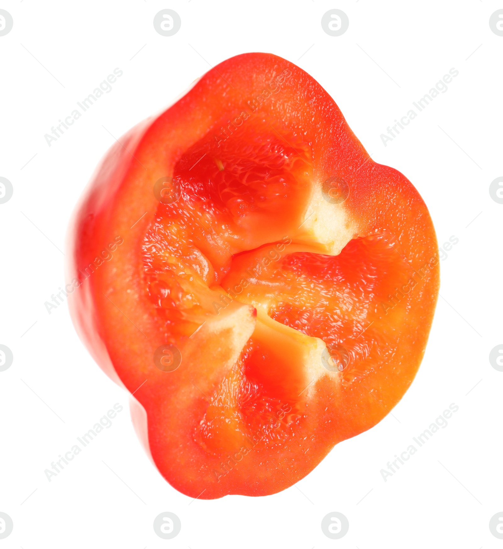 Photo of Slice of ripe red bell pepper on white background