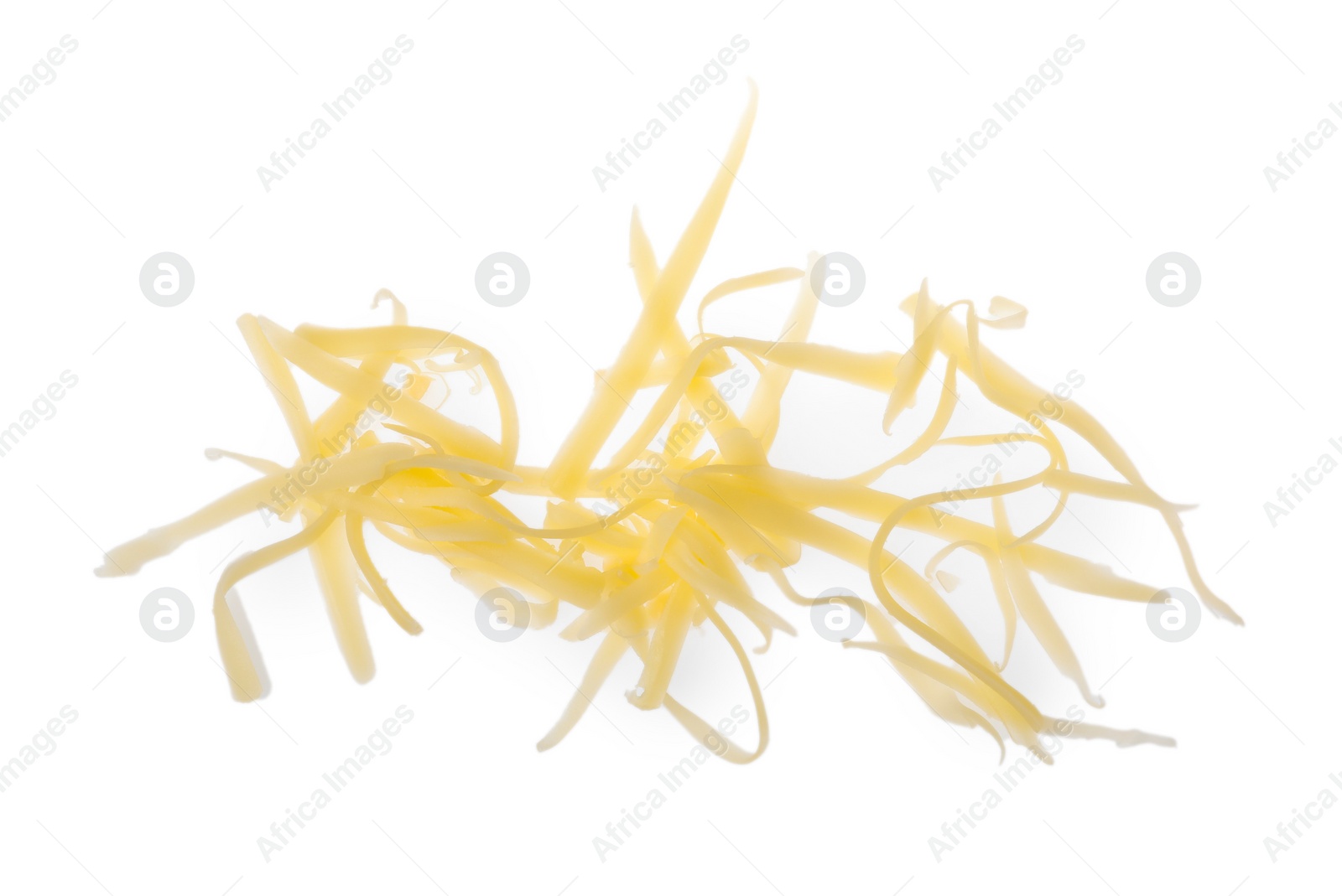 Photo of Tasty grated cheese isolated on white. Dairy product