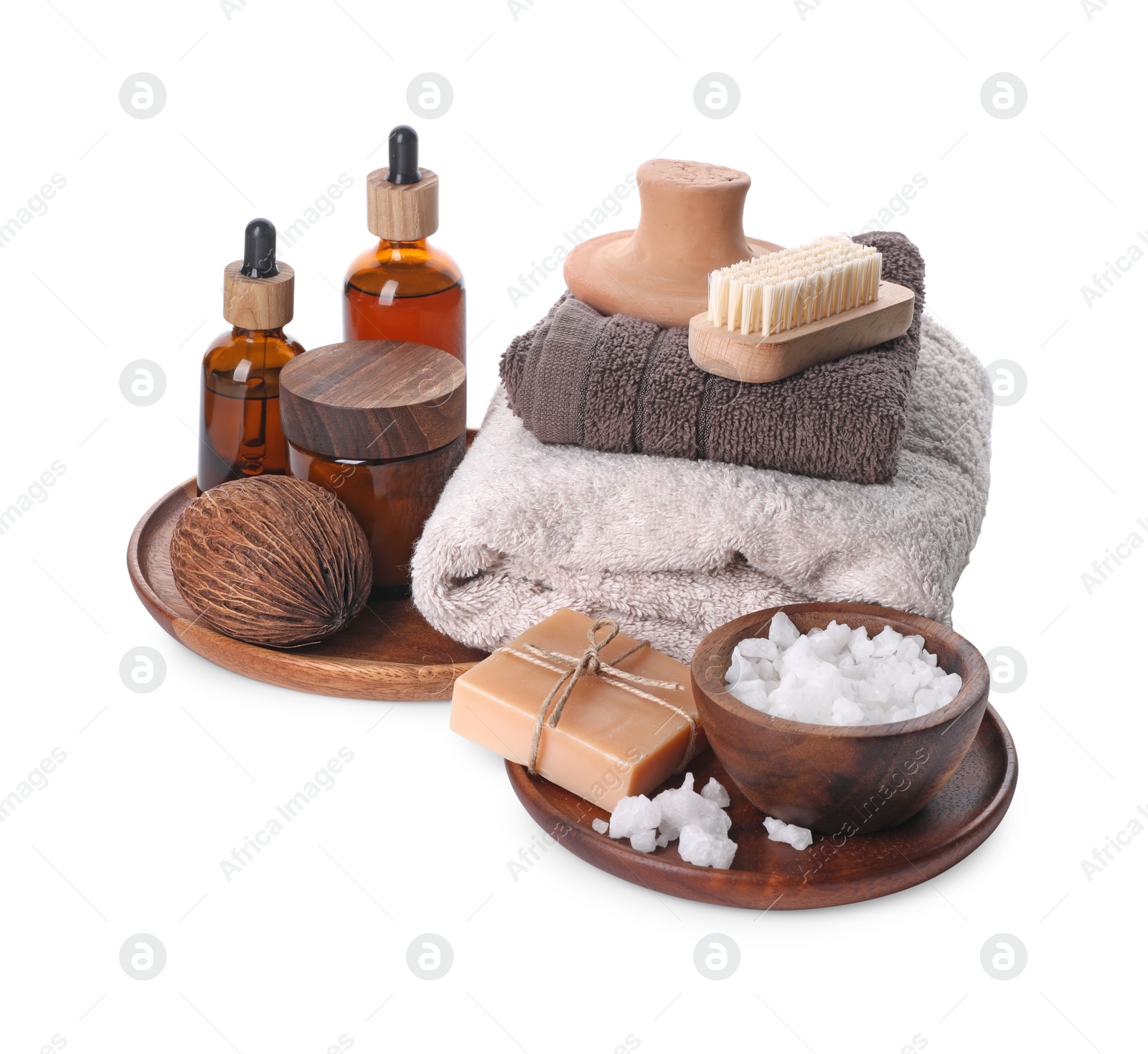 Photo of Composition with spa products isolated on white