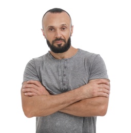 Portrait of handsome man on white background