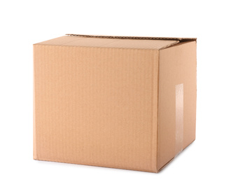 Photo of Cardboard box isolated on white. Mockup for design