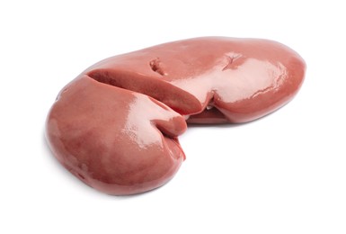 Photo of Fresh raw pork kidney on white background