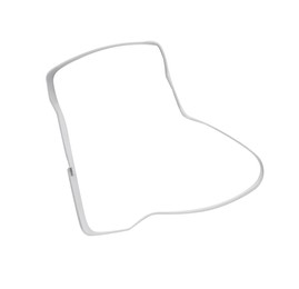 Photo of Boot shaped cookie cutter on white background, top view