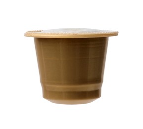 Photo of One plastic coffee capsule isolated on white