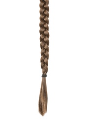 Photo of Beautiful long braid on white background. Healthy hair