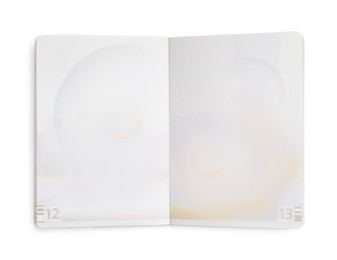 Photo of Blank open passport isolated on white, top view
