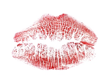 Photo of Color lipstick kiss mark on white background