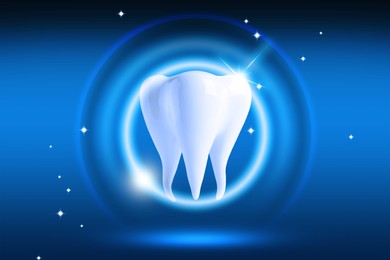 Image of Tooth model with glowing on blue background. Dental care