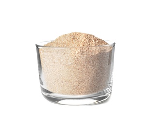 Bowl of buckwheat flour isolated on white