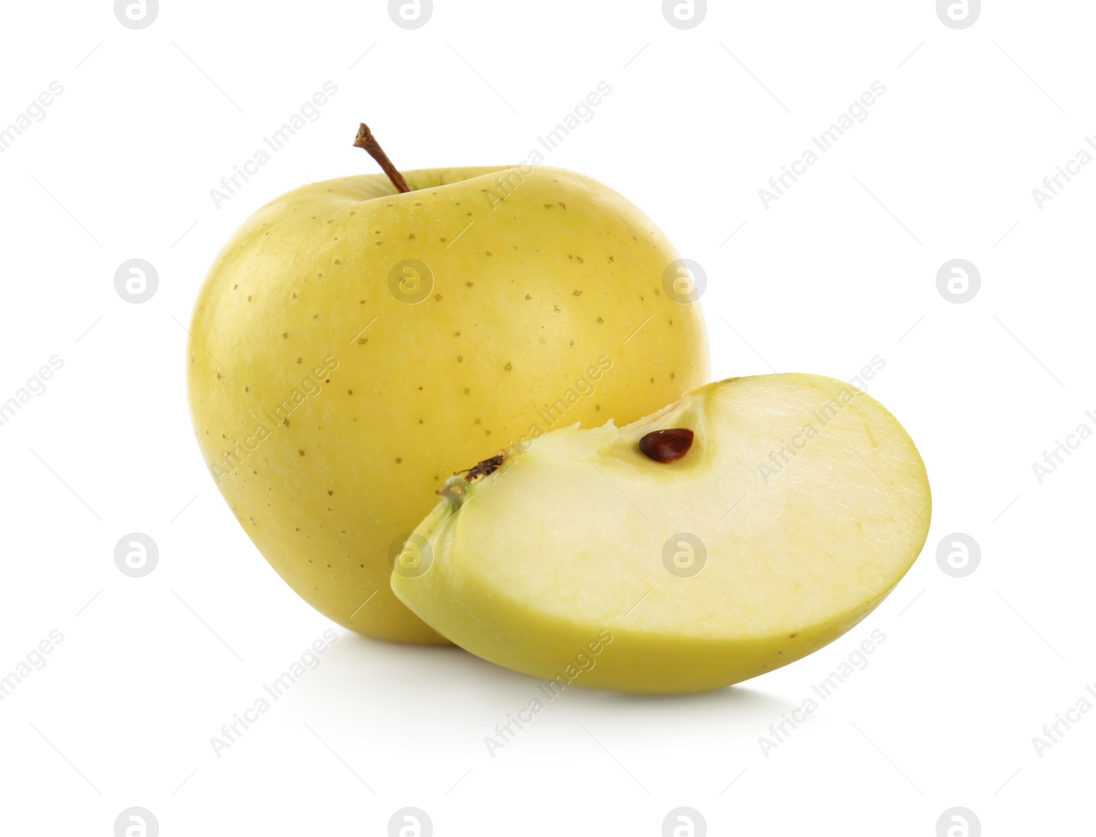 Photo of Fresh juicy yellow apples isolated on white