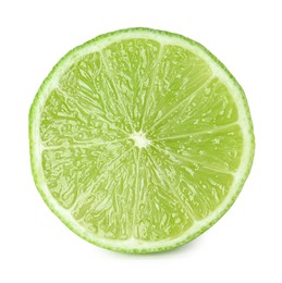 Slice of fresh green ripe lime isolated on white