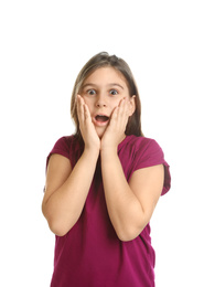 Portrait of emotional girl on white background