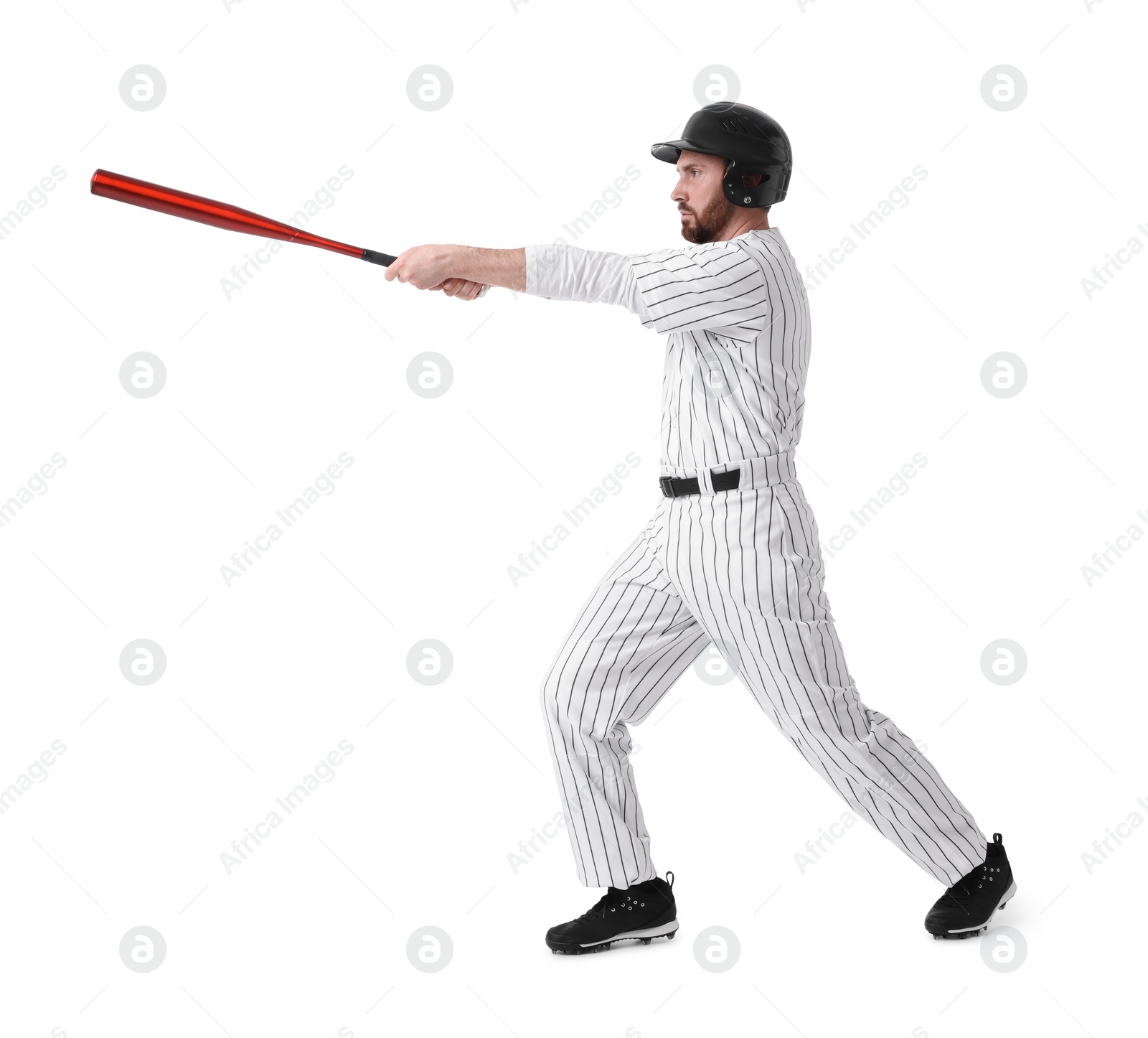 Photo of Baseball player with bat on white background