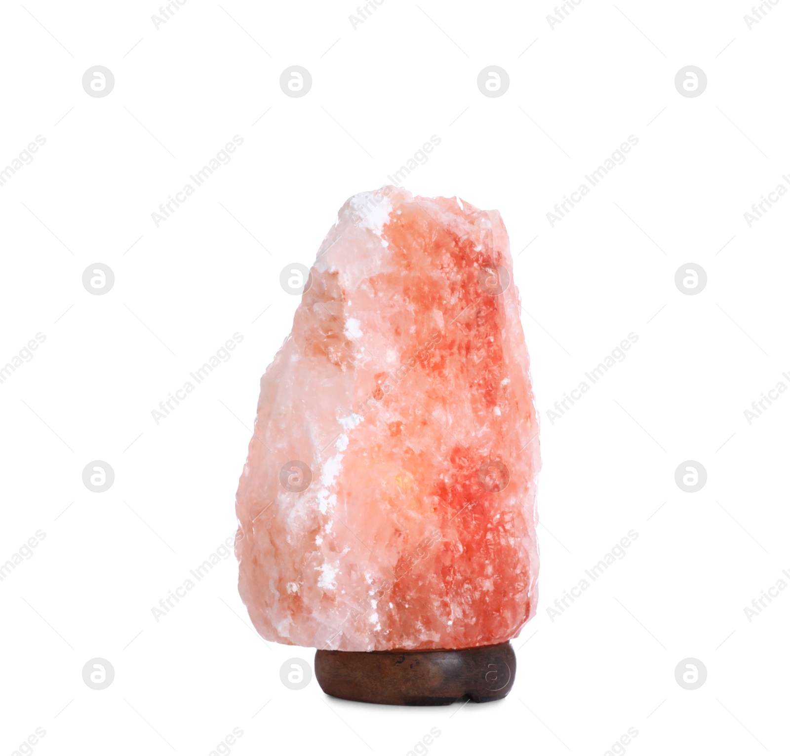 Photo of Pink Himalayan salt lamp on white background