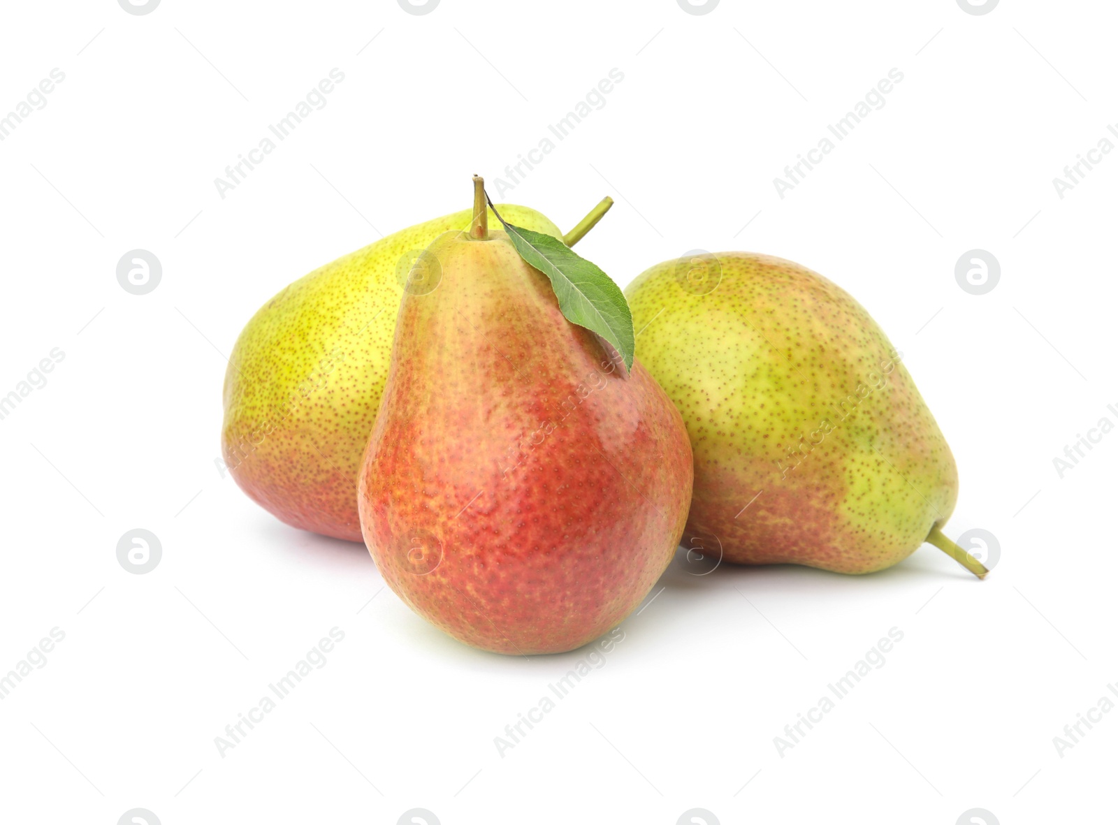 Photo of Heap of ripe juicy pears isolated on white