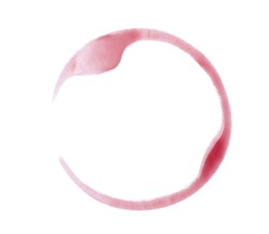 Photo of Red wine ring on white background, top view