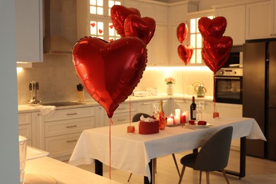 Photo of Romantic atmosphere. Cosy kitchen decorated for Valentine day