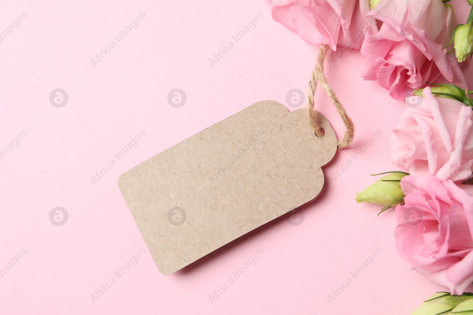 Photo of Happy Mother's Day. Beautiful flowers and blank card on pink background, flat lay