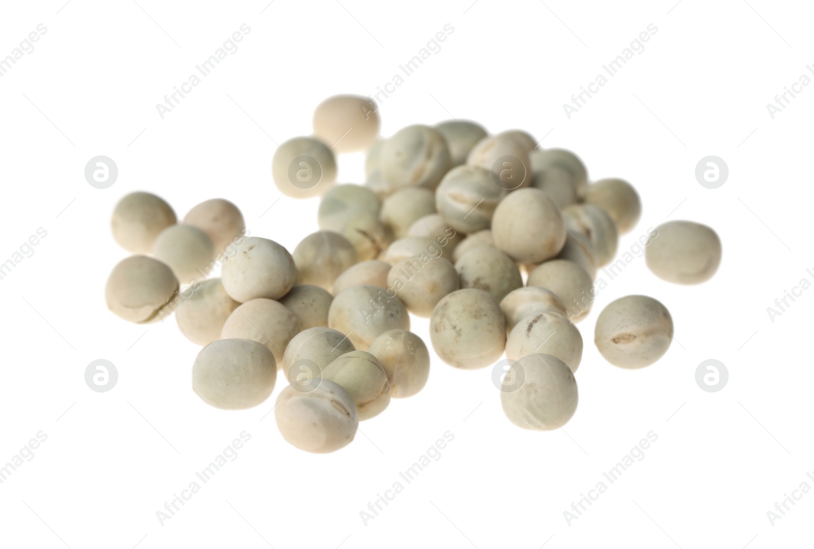 Photo of Pile of raw dry peas on white background. Vegetable seeds