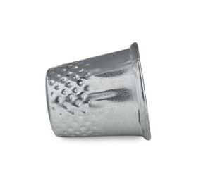 Photo of Silver metal sewing thimble isolated on white