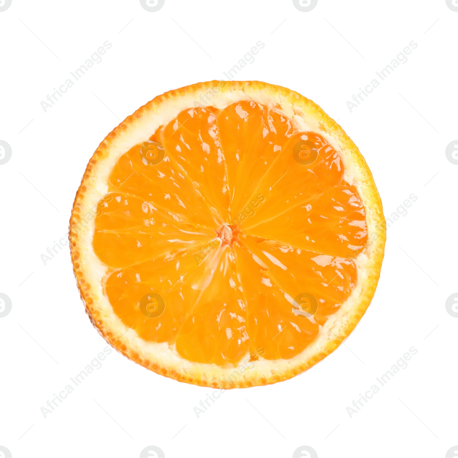 Photo of Slice of fresh ripe tangerine isolated on white. Citrus fruit