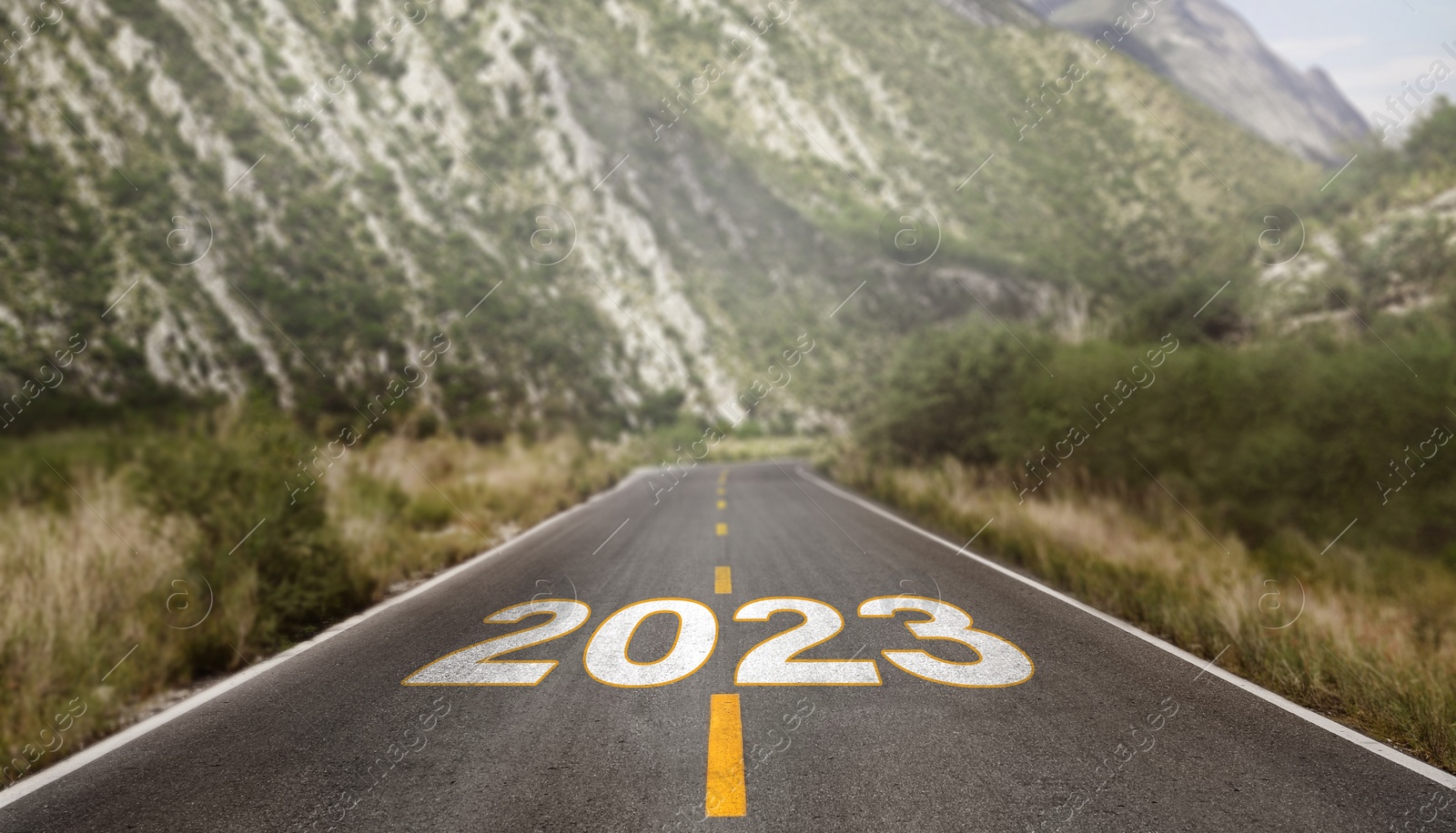 Image of Start of new 2023 year. Asphalt road with numbers
