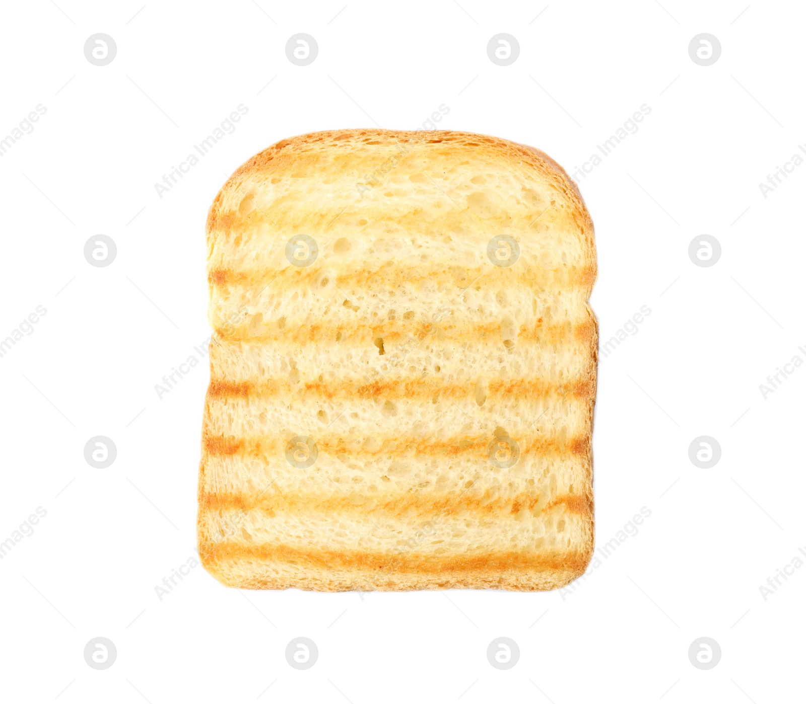 Photo of Slice of grilled wheat bread isolated on white, top view