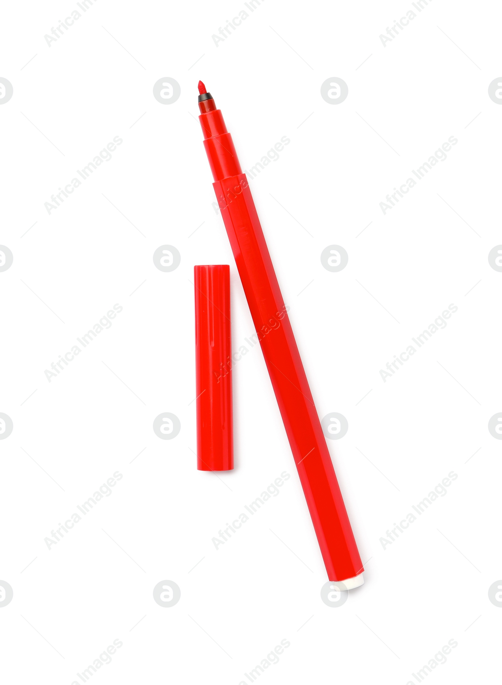 Photo of One red marker isolated on white, top view