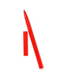 One red marker isolated on white, top view