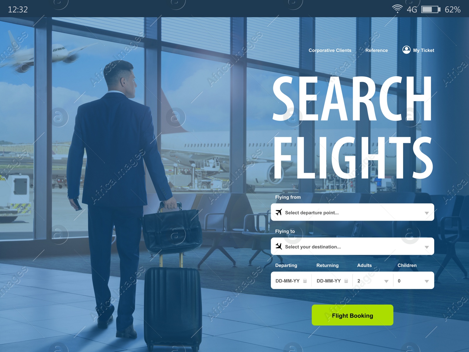 Image of Online flight booking website interface with information