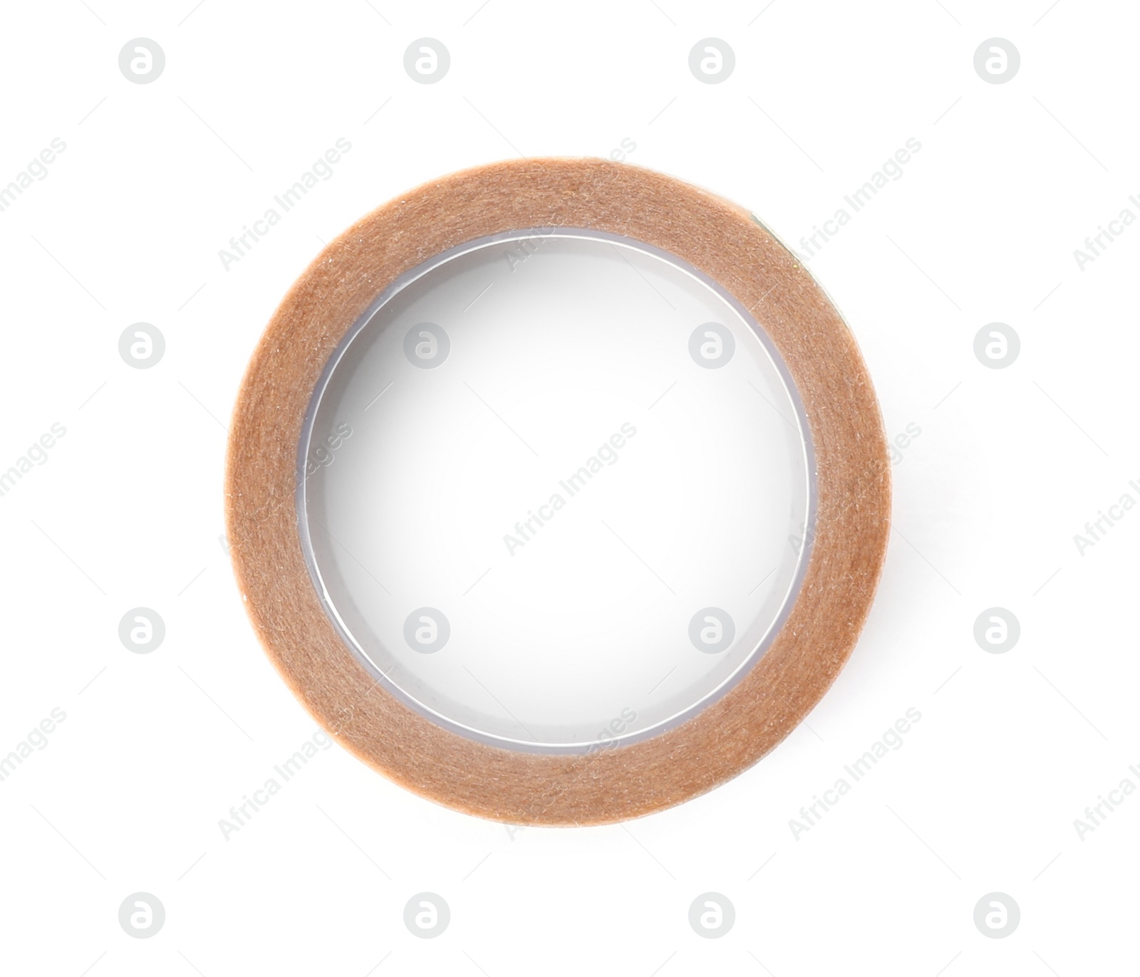 Photo of Medical sticking plaster roll on white background, top view